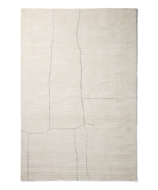 Tapete Lisdan em fibras sintéticas cor cru com detalhes gráficos verdes, 200 x 300 cm