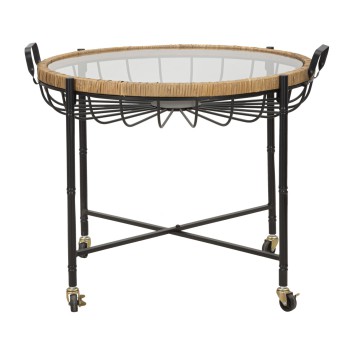 Mesa Cebu com vidro e rodízios