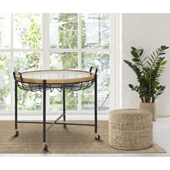 Mesa Cebu com vidro e rodízios