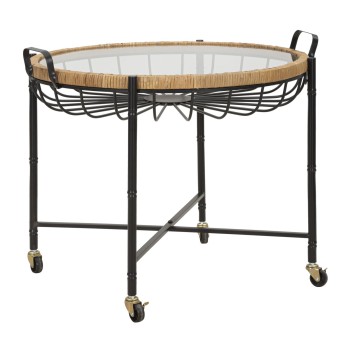 Mesa Cebu com vidro e rodízios