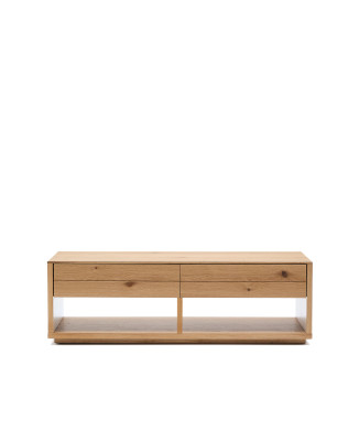 Mesa de centro Alguema com 2 gavetas, folheado de carvalho, acabamento natural, 140 x 60 cm