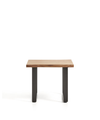 Mesa lateral Uxue em madeira maciça de acácia e pés de aço preto, 65 x 65 cm