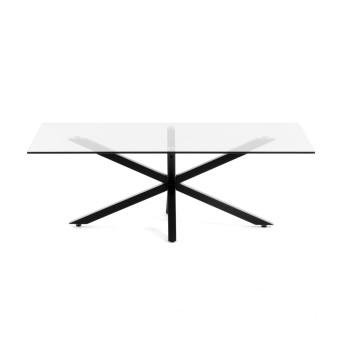 Mesa de centro Argo, 130 x 70 cm, com pés de vidro preto.