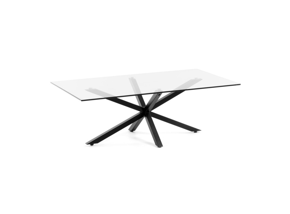 Mesa de centro Argo, 130 x 70 cm, com pés de vidro preto.