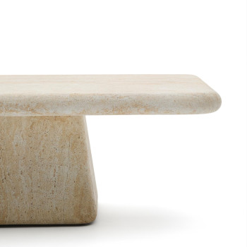 Mesa de centro Drasi em concreto com acabamento em travertino, 140 x 70 cm