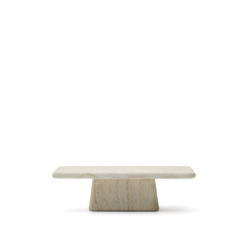 Mesa de centro Drasi em concreto com acabamento em travertino, 140 x 70 cm