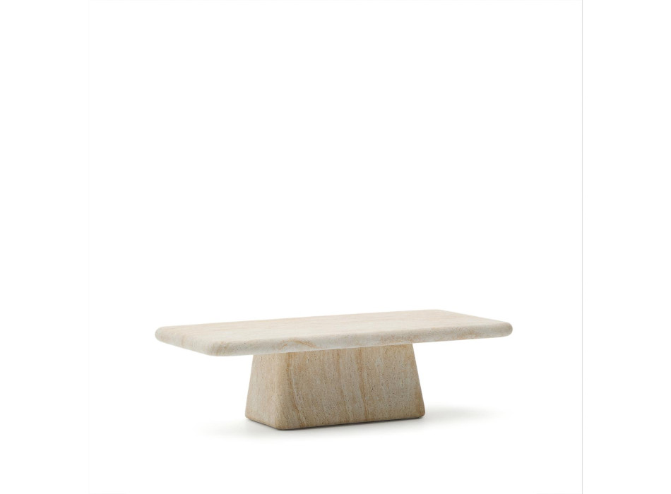 Mesa de centro Drasi em concreto com acabamento em travertino, 140 x 70 cm