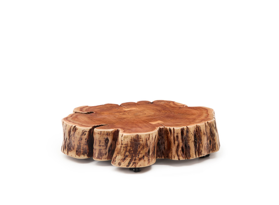 Mesa de centro Tavine em madeira maciça de acácia branqueada com rodízios Ø85 cm