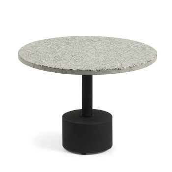 Mesa de centro Delano em terrazzo cinza com pés em aço com acabamento preto, Ø 55 cm