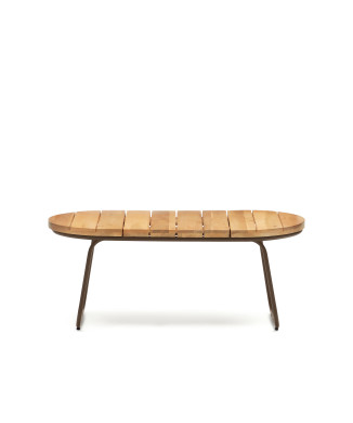 Mesa de centro para exterior Salguer, madeira maciça de acácia, aço marrom, Ø 100 x 50 cm, FSC 100%