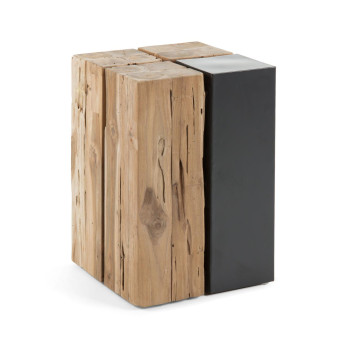 Mesa de centro Kwango em madeira maciça de teca e metal, 29 x 45 cm