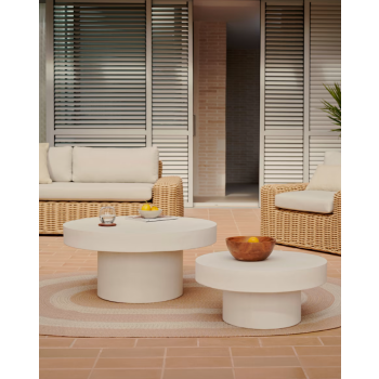 Mesa de centro redonda Aiguablava em concreto branco, Ø 66 cm