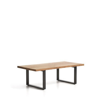 Mesa de centro Uxue em madeira maciça de acácia e pés de aço preto, 130 x 64 cm