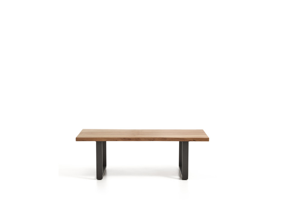 Mesa de centro Uxue em madeira maciça de acácia e pés de aço preto, 130 x 64 cm