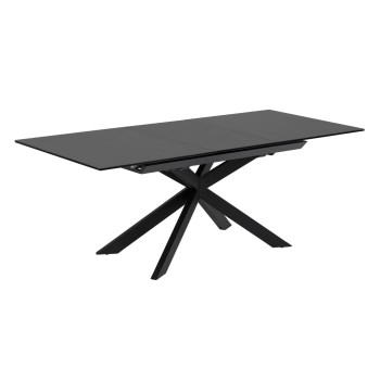 Mesa extensível Atminda em vidro com pés de aço, acabamento preto, 160 (210) x 90 cm
