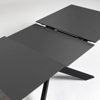 Mesa extensível Atminda em vidro com pés de aço, acabamento preto, 160 (210) x 90 cm