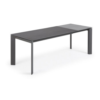 Mesa extensível Axis em porcelana Roca Vulcano com pés cinza-escuro 160 (220) cm
