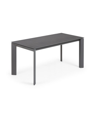 Mesa extensível Axis em porcelana Roca Vulcano com pés cinza-escuro 160 (220) cm