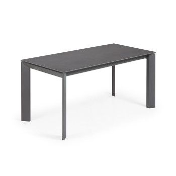 Mesa extensível Axis em porcelana Roca Vulcano com pés cinza-escuro 160 (220) cm