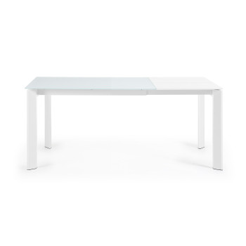 Mesa extensível Axis em vidro branco e pés de aço com acabamento branco, 120 (180) cm