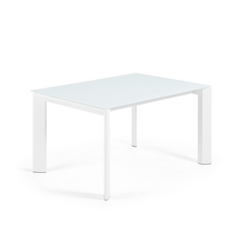 Mesa extensível Axis em vidro branco e pés de aço com acabamento branco, 140 (200) cm