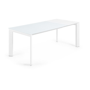Mesa extensível Axis em vidro branco e pés de aço com acabamento branco, 140 (200) cm