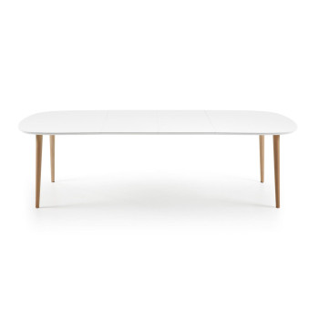 Mesa extensível Oqui, MDF laqueado branco, pés em faia maciça, 160(260) x 100 cm