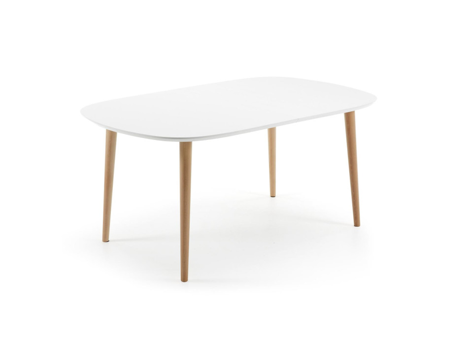 Mesa extensível Oqui, MDF laqueado branco, pés em faia maciça, 160(260) x 100 cm
