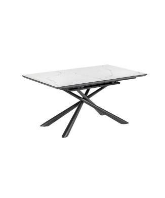 Mesa extensível Theone em porcelana branca com pés em aço com acabamento preto, 160 (210) x 90 cm