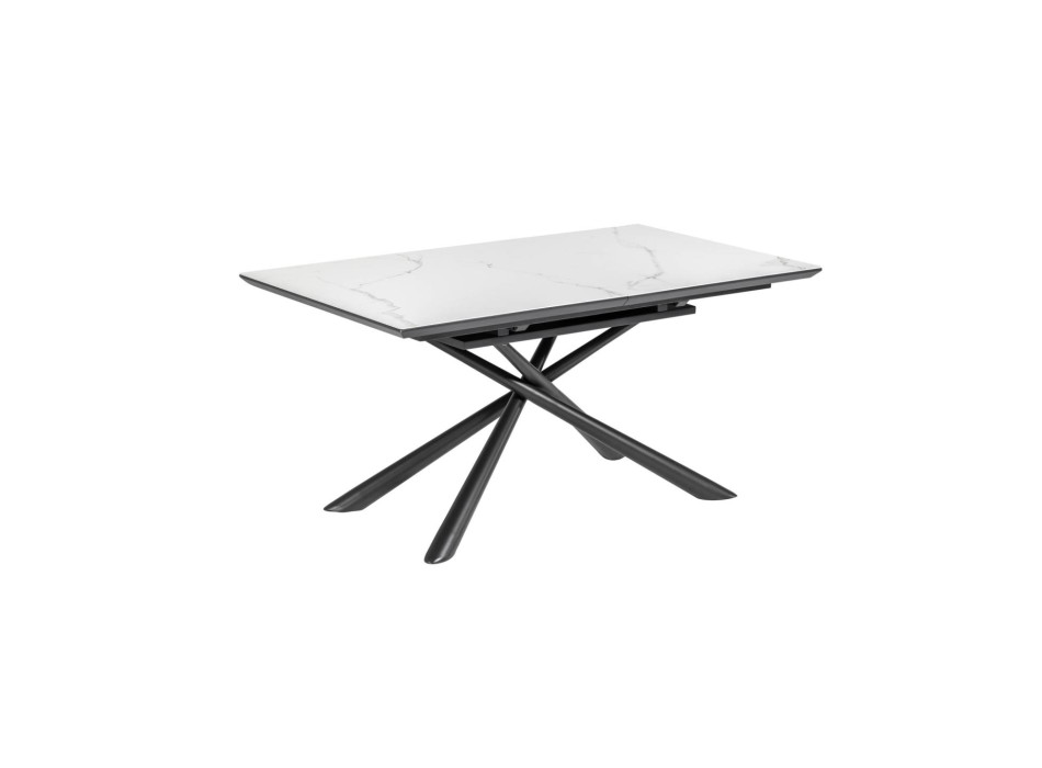 Mesa extensível Theone em porcelana branca com pés em aço com acabamento preto, 160 (210) x 90 cm