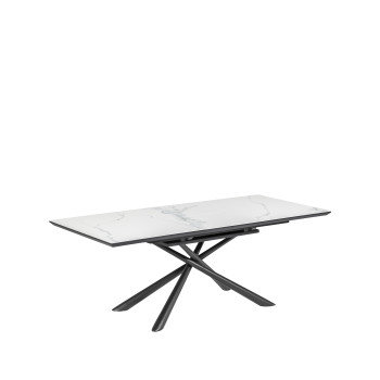 Mesa extensível Theone em porcelana branca com pés em aço com acabamento preto, 160 (210) x 90 cm