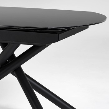 Mesa extensível Yodalia em vidro com pés de aço, acabamento preto, 130 (190) x 100 cm