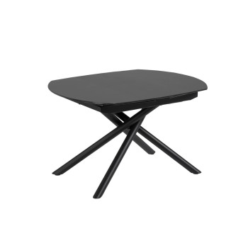 Mesa extensível Yodalia em vidro com pés de aço, acabamento preto, 130 (190) x 100 cm