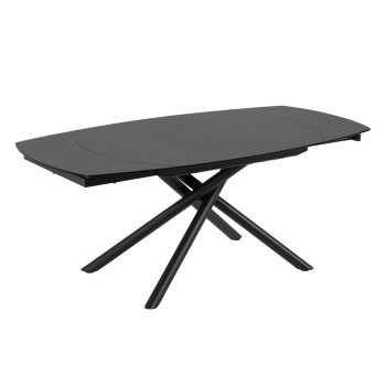 Mesa extensível Yodalia em vidro com pés de aço, acabamento preto, 130 (190) x 100 cm