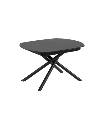 Mesa extensível Yodalia em vidro com pés de aço, acabamento preto, 130 (190) x 100 cm