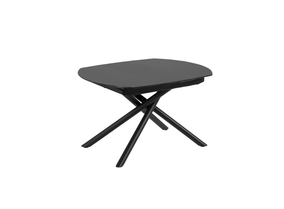 Mesa extensível Yodalia em vidro com pés de aço, acabamento preto, 130 (190) x 100 cm