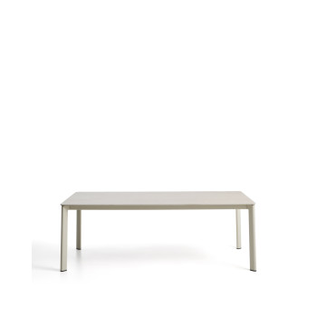 Mesa Anafi em pedra sinterizada e alumínio cru, 220 x 100 cm