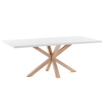 Mesa Argo de 180 cm em melamina branca com pés em efeito branco.