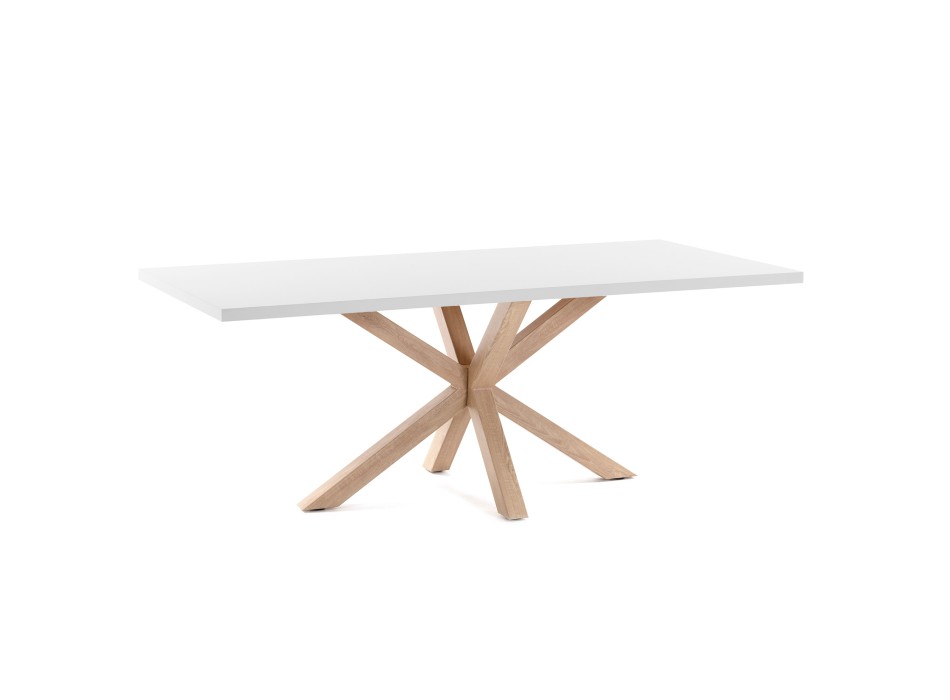 Mesa Argo de 180 cm em melamina branca com pés em efeito branco.