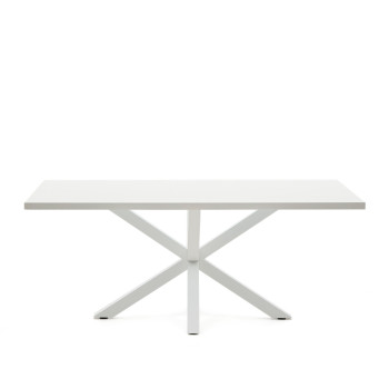 Mesa Argo em melamina com acabamento branco e pés em aço também com acabamento branco, 200 x 100 cm