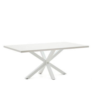 Mesa Argo em melamina com acabamento branco e pés em aço também com acabamento branco, 200 x 100 cm