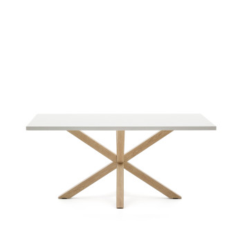 Mesa Argo em melamina com acabamento branco e pés em aço com efeito madeira, 160 x 100 cm