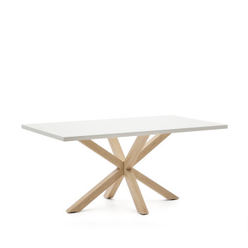 Mesa Argo em melamina com acabamento branco e pés em aço com efeito madeira, 160 x 100 cm