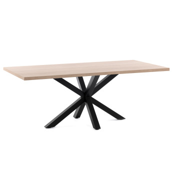 Mesa Argo em melamina com acabamento natural e pés em aço preto, 200 x 100 cm