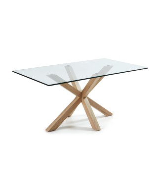 Mesa Argo em vidro e pés de aço com efeito leetró transparente