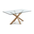 Mesa de vidro Argo com pés de aço com efeito madeira