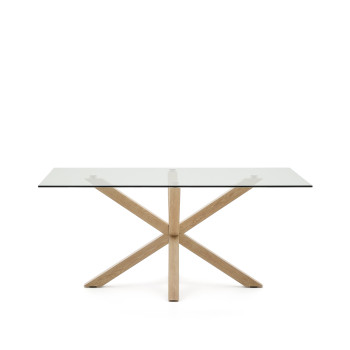 Mesa de vidro Argo com pés de aço com efeito madeira, 160 x 90 cm