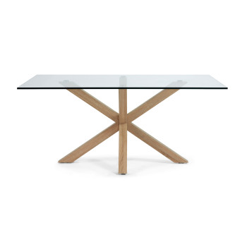 Mesa de vidro Argo com pés de aço com efeito madeira, 160 x 90 cm