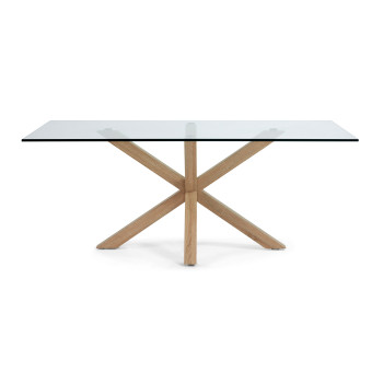 Mesa Argo de vidro com pés de aço com efeito madeira, 200 x 100 cm