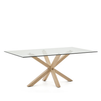 Mesa Argo de vidro com pés de aço com efeito madeira, 200 x 100 cm